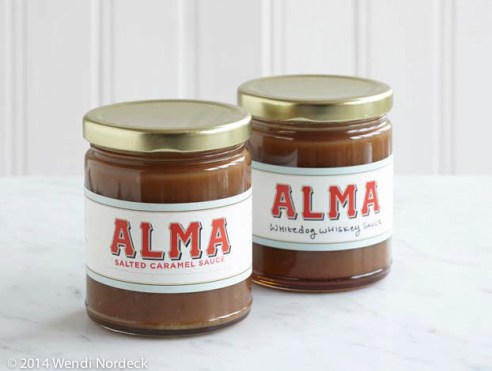 Alma Carmel Sauces, Salted Carmel and Whitedog Whiskey Carmel Sauce from http://www.roux44.com