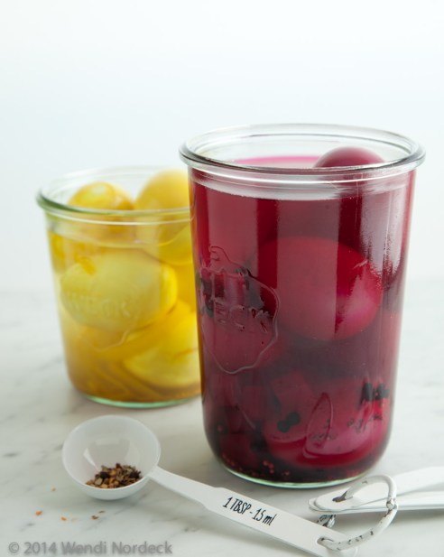 Pickled eggs from http://roux44.com